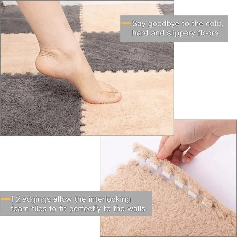 10 Peices Children'S Plush Puzzle Foam Floor Mat Fluffy Square Carpet