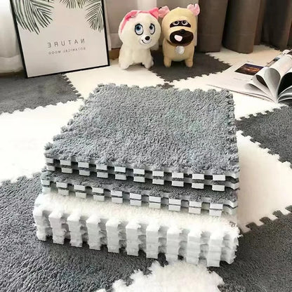 10 Peices Children'S Plush Puzzle Foam Floor Mat Fluffy Square Carpet